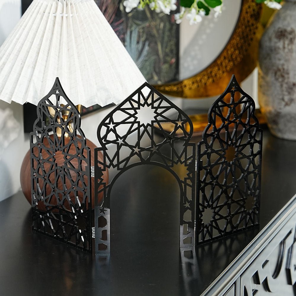 Islamic Acrylic Folding Screen Hollow Pattern Desktop Decor (MAC402)