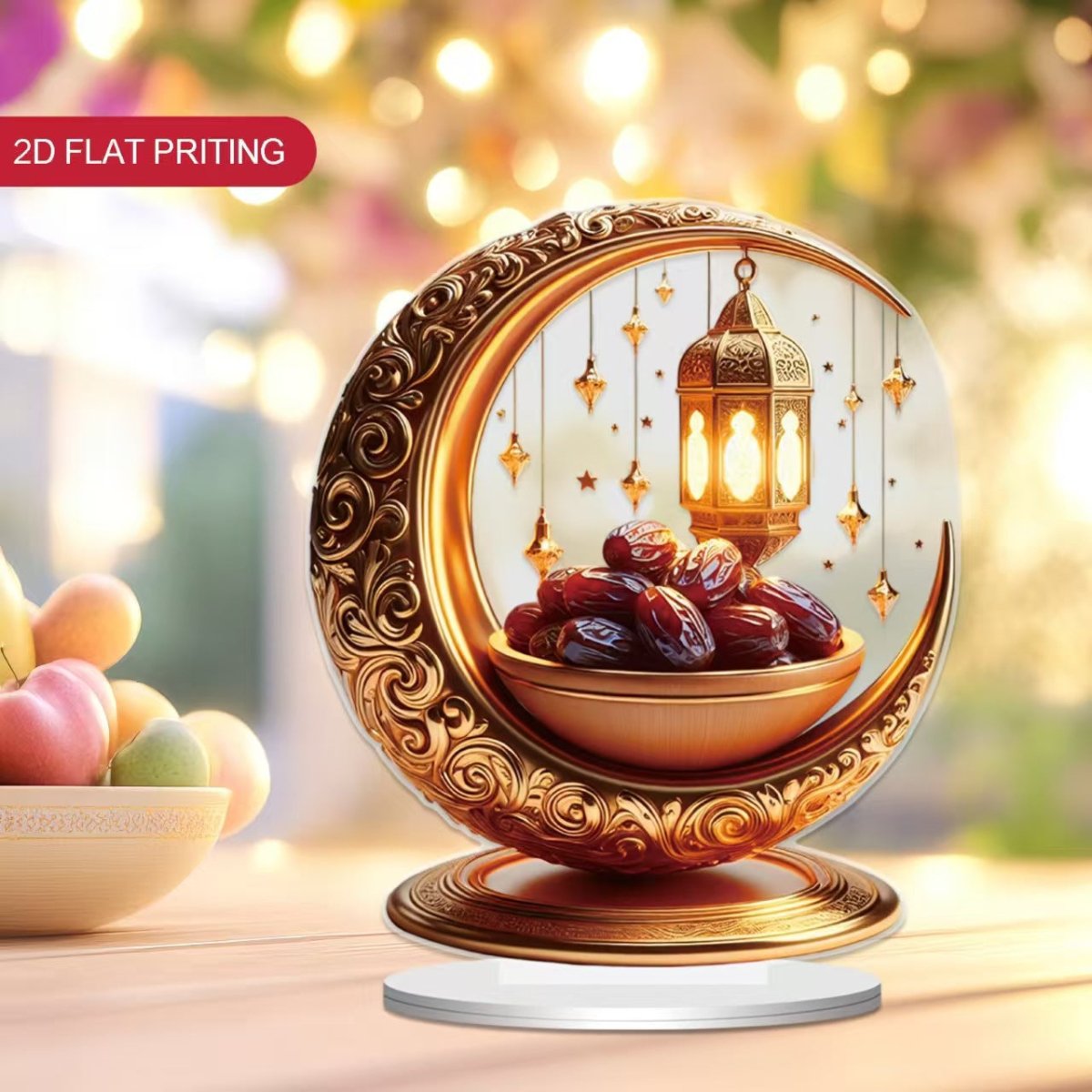 Islamic Crescent with Islamic Motifs Acrylic Desktop Ornament (MAC398)