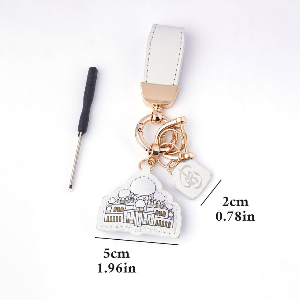 Mariam's Collection Islamic Leather Keychain with Arabic Calligraphy & Mosque Pendant Sheepskin… — main product shot