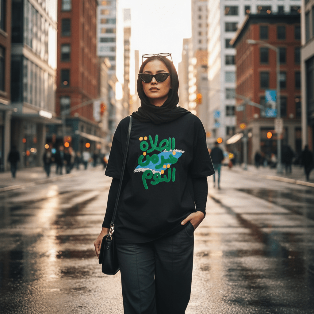 Mariam's Collection Islamic Style Artistic Design Short Sleeve T-Shirt Collection (MS182) — Short Sleeve detail