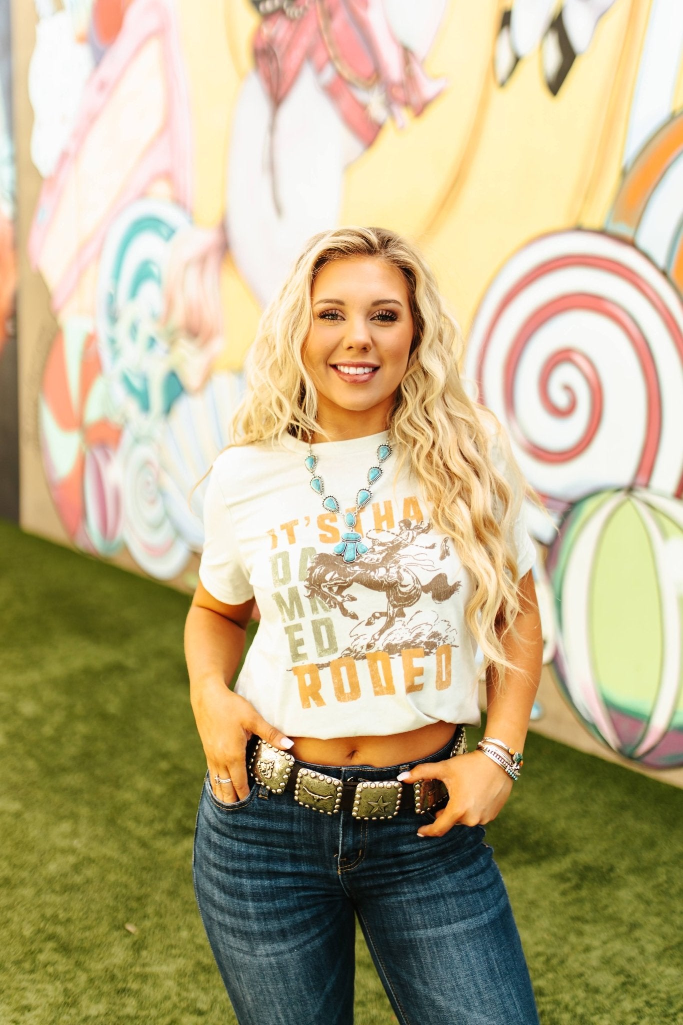 Wild Junkie It's That Damned Rodeo Graphic Tee — Wild Junkie branding close-up