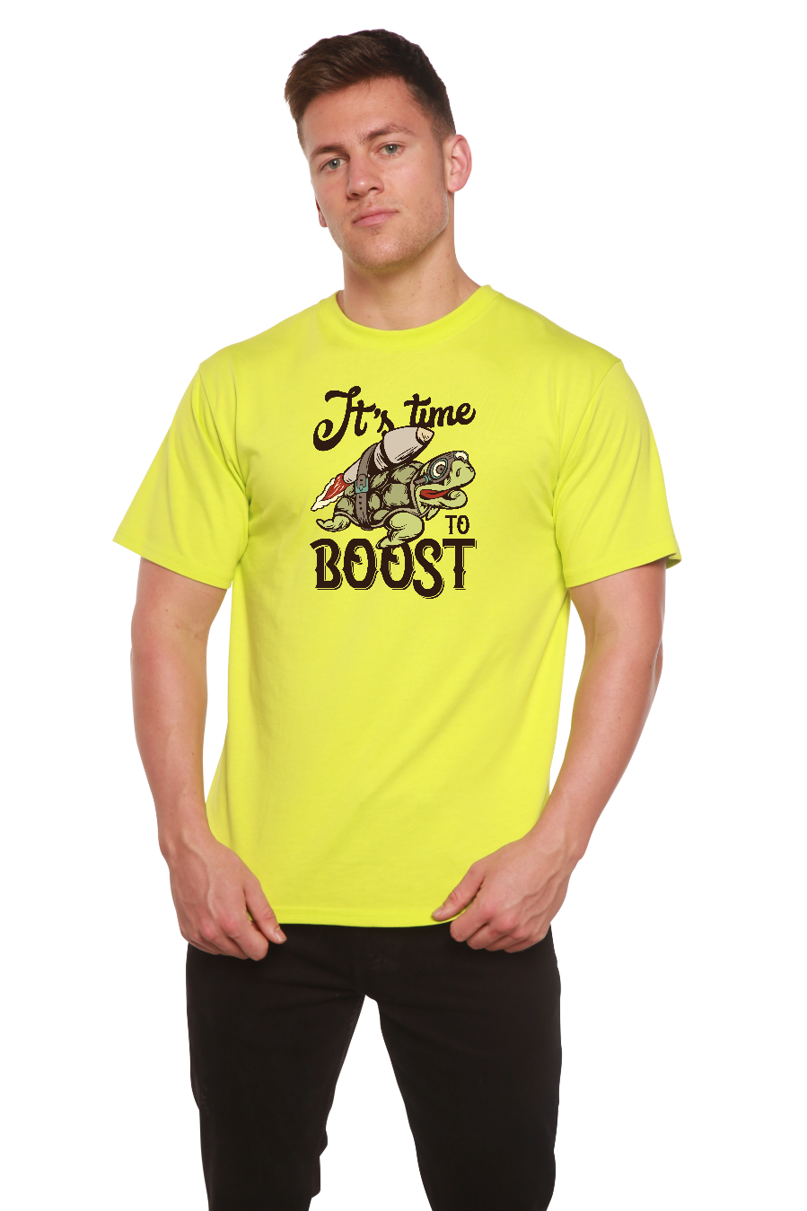 Spun Bamboo It`s time to BOOST Men's Bamboo Viscose/Organic Cotton Short Sleeve Graphic T-Shirt — color detail