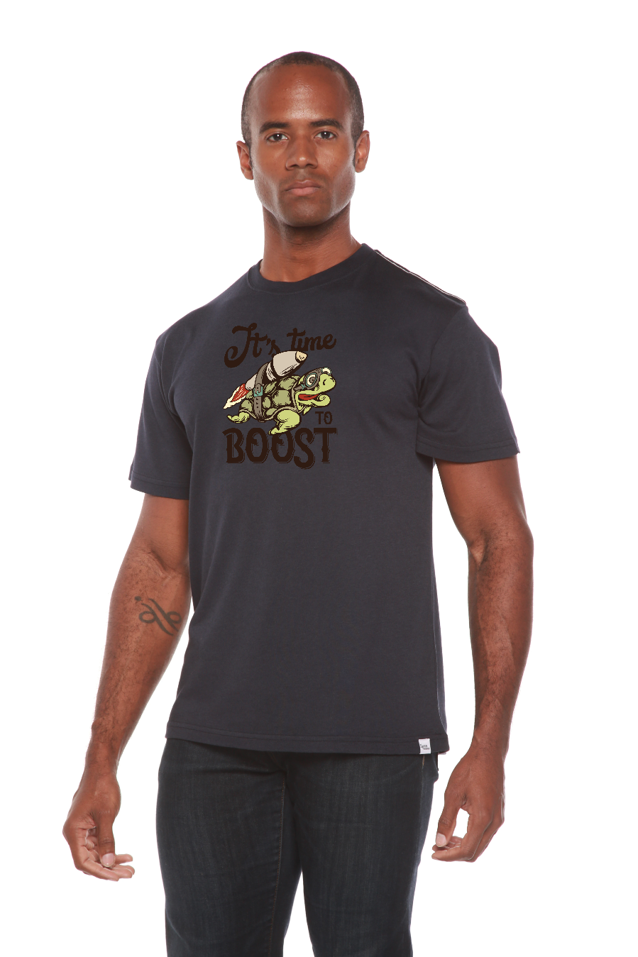 Spun Bamboo It`s time to BOOST Men's Bamboo Viscose/Organic Cotton Short Sleeve Graphic T-Shirt — side view