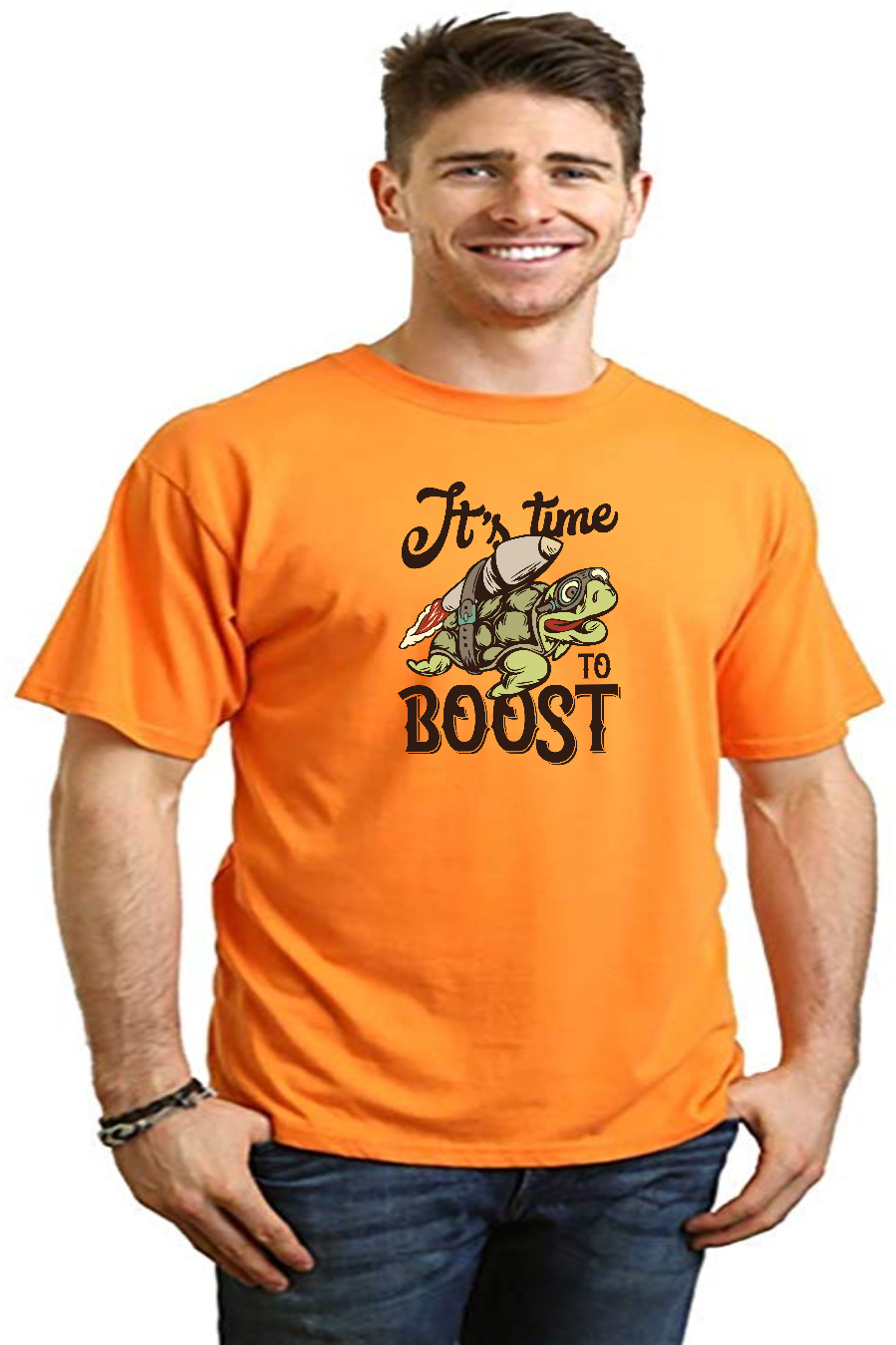 Spun Bamboo It`s time to BOOST Men's Bamboo Viscose/Organic Cotton Short Sleeve Graphic T-Shirt — comparison shot