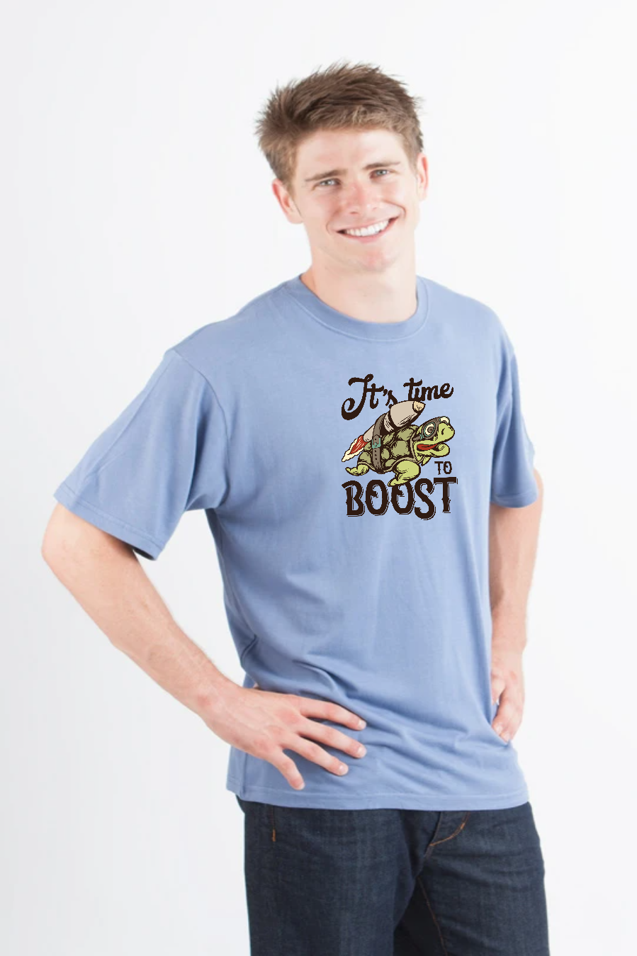 Spun Bamboo It`s time to BOOST Men's Bamboo Viscose/Organic Cotton Short Sleeve Graphic T-Shirt — in-use photo