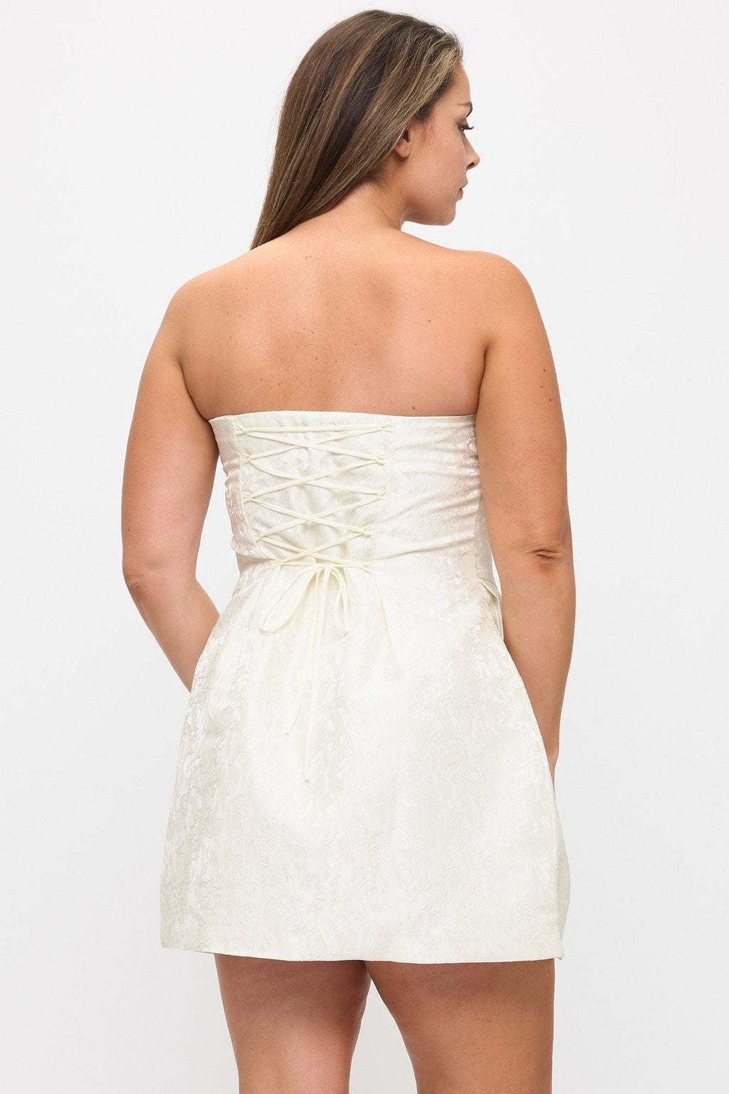 Ivory Muse Strapless Lace-Up Mini Dress – Plus Size Party Dress