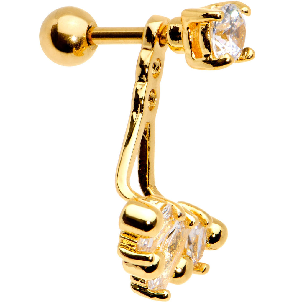 BodyCandy Clear CZ Gem Gold PVD Fashion Fan Dangle Cartilage Tragus Piercing — detail close-up