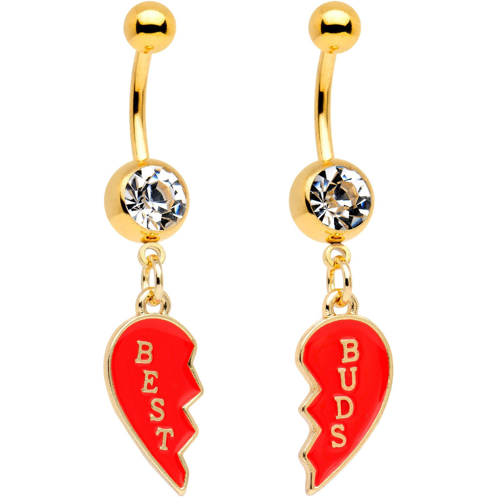 BodyCandy Clear Gem Best Buds Heart Dangle Belly Ring Set of 2 — main product shot