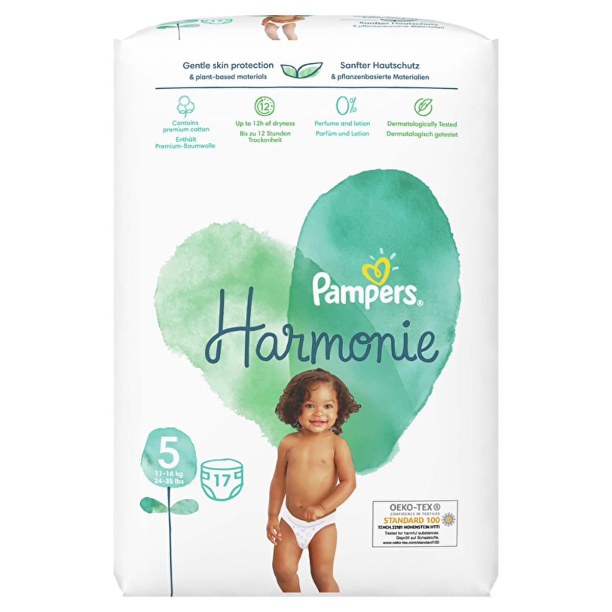 Prima Harmonie Baby Diapers Size 5, 17 Count - Hypoallergenic, Eco-Friendly, Premium Cotton Diapers for Sensitive Skin