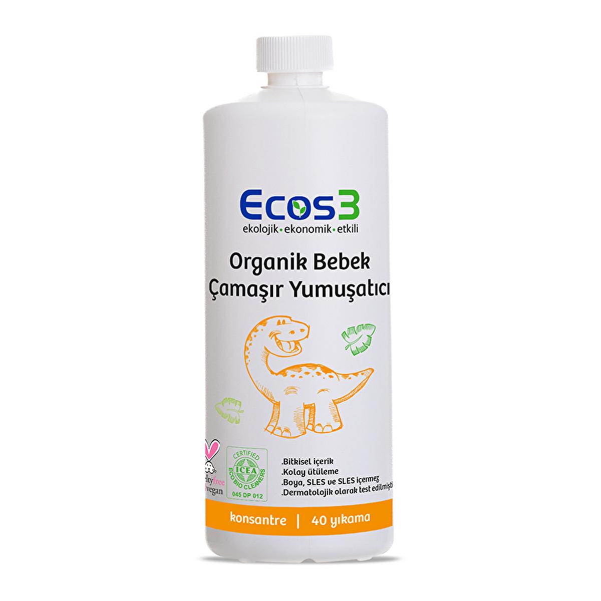 Ecos3 Organic Baby Fabric Softener - Eco-Friendly, Vegan Certified, Concentrated Formula for 40 Washes