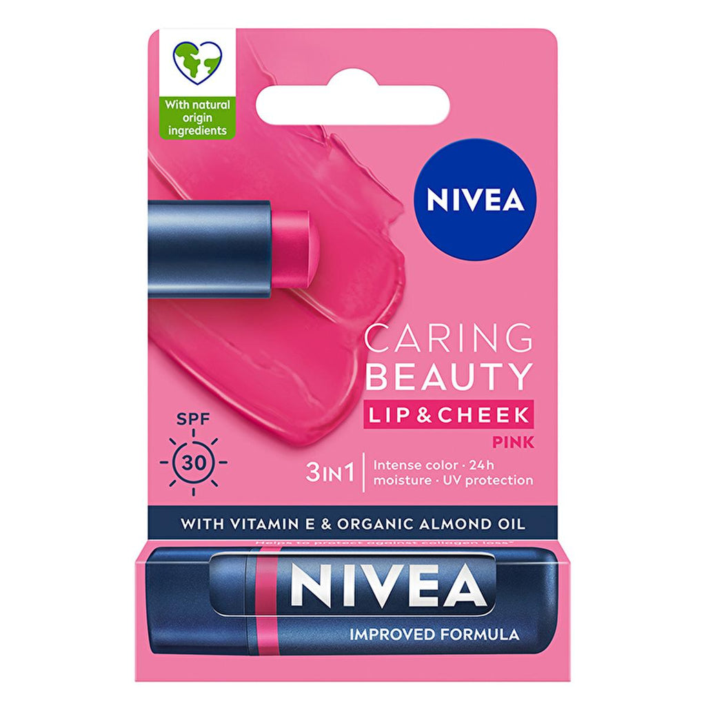 Nivea Tinted Lip Care Balm with SPF30 - Moisturizing, Natural Ingredients, 3-in-1 Formula for Lips & Cheeks