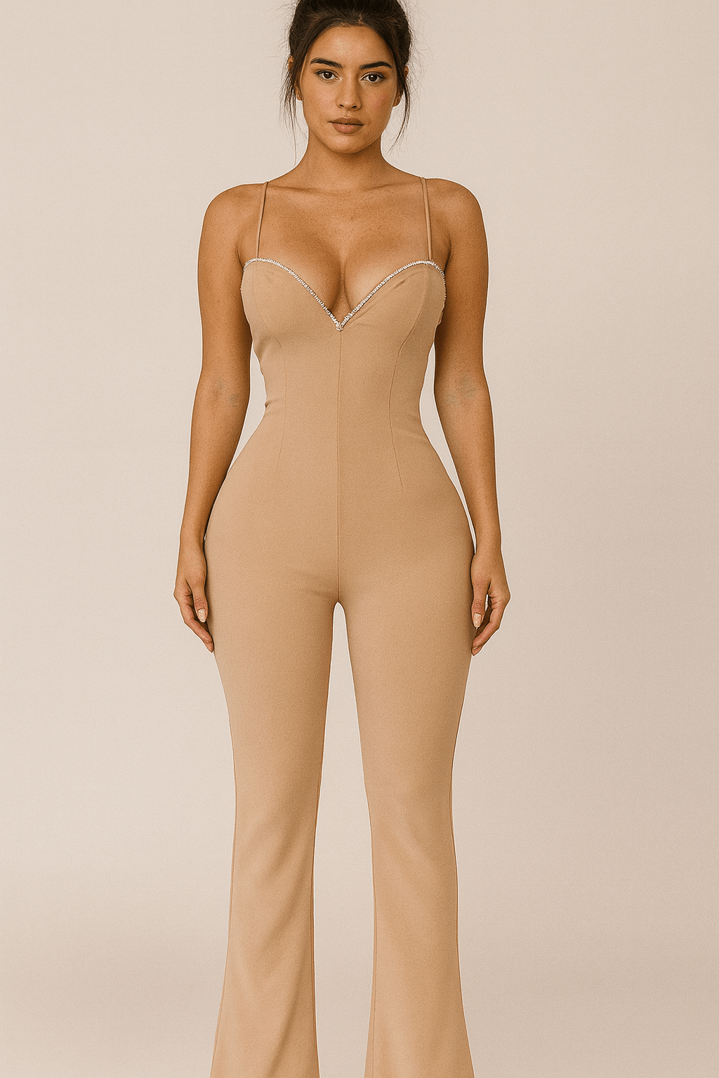 Jacklyn Sweetheart Neckline Stretch Jumpsuit With Rhinestone Details