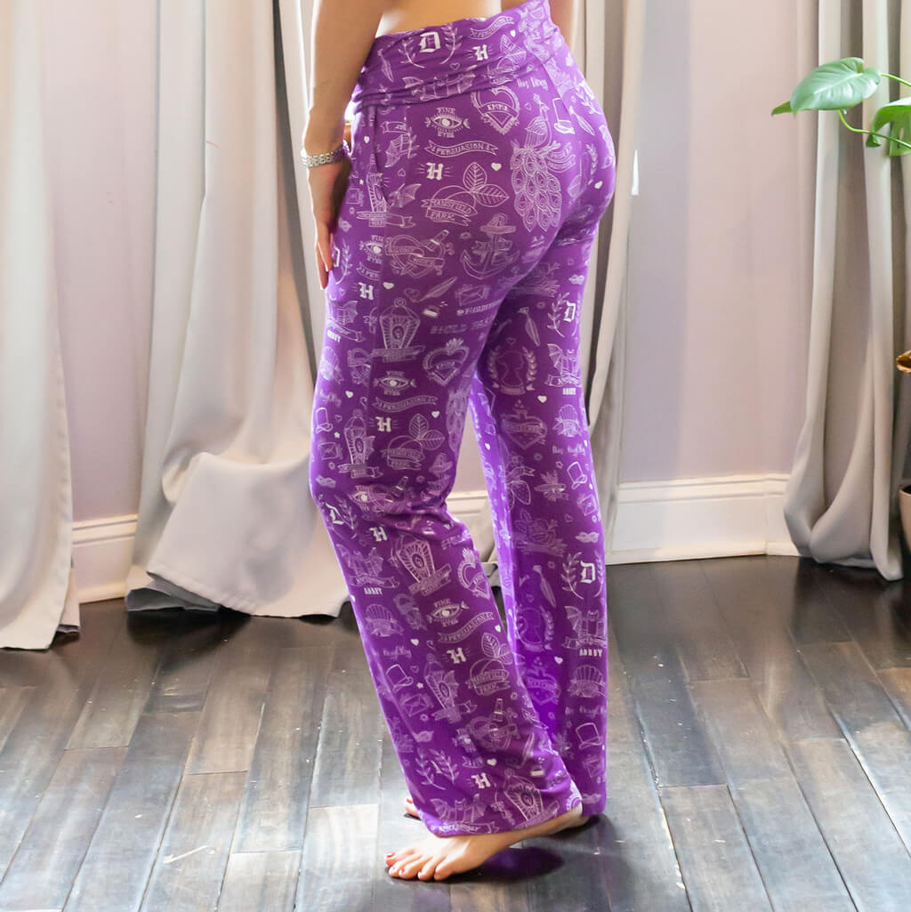 Princess Awesome & Boy Wonder "Austen-tatious" Jane Austen Tattoos Foldover Straight Leg Lounge Pants with Pockets — detail shot 6