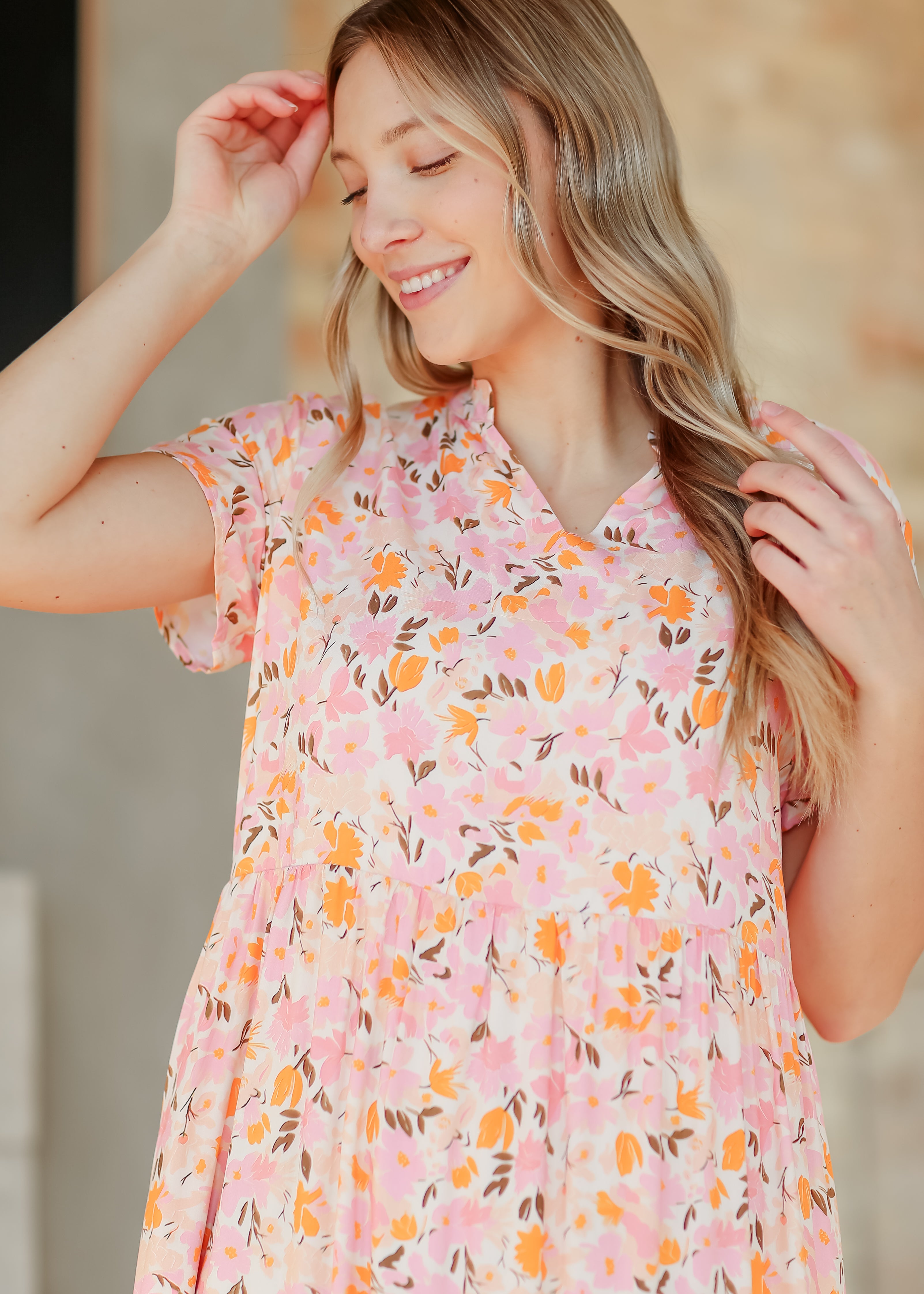 Inherit Co. Jaydrien Floral Flutter Sleeve Midi Dress - FINAL SALE — product on model