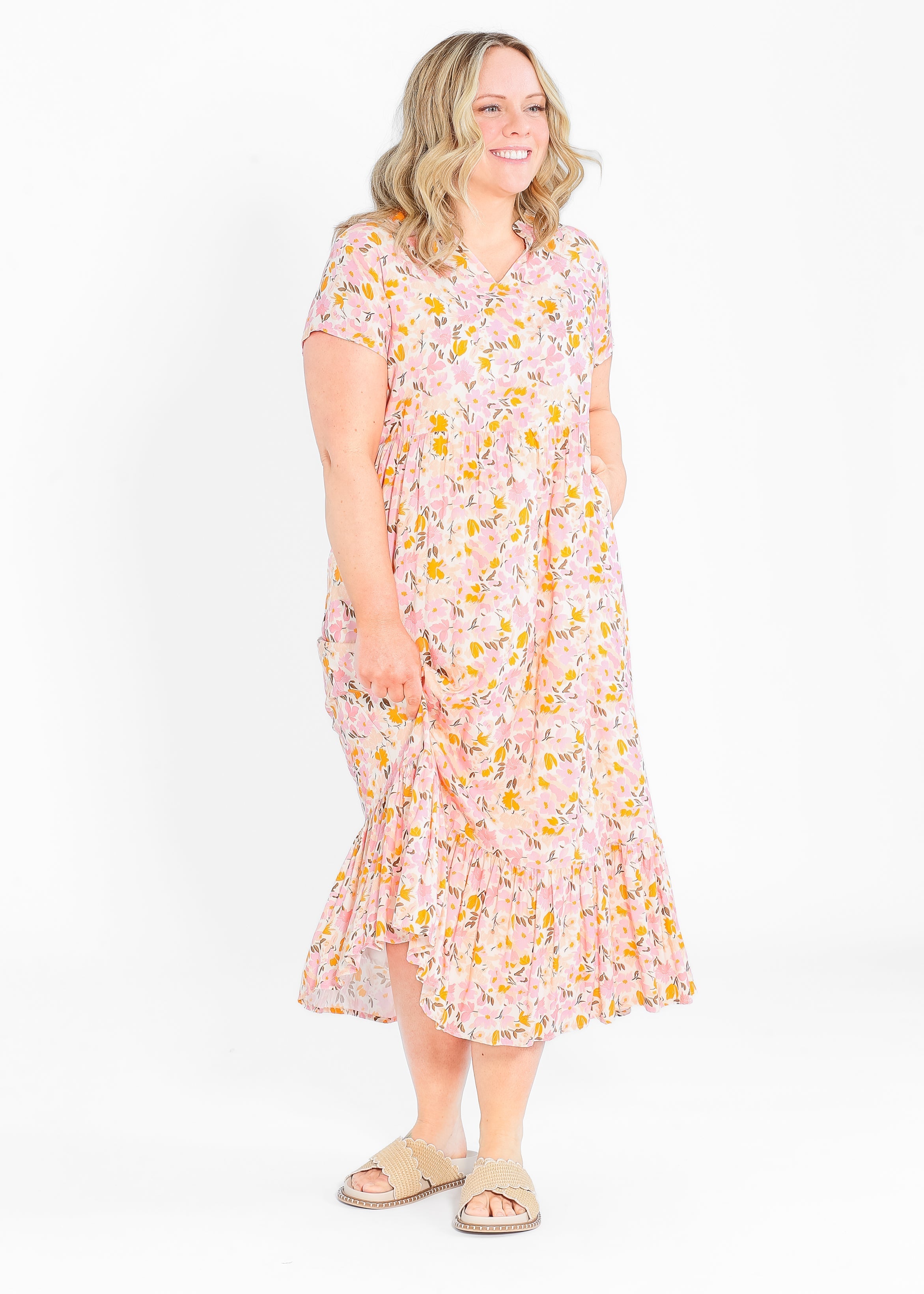 Inherit Co. Jaydrien Floral Flutter Sleeve Midi Dress - FINAL SALE — main product shot