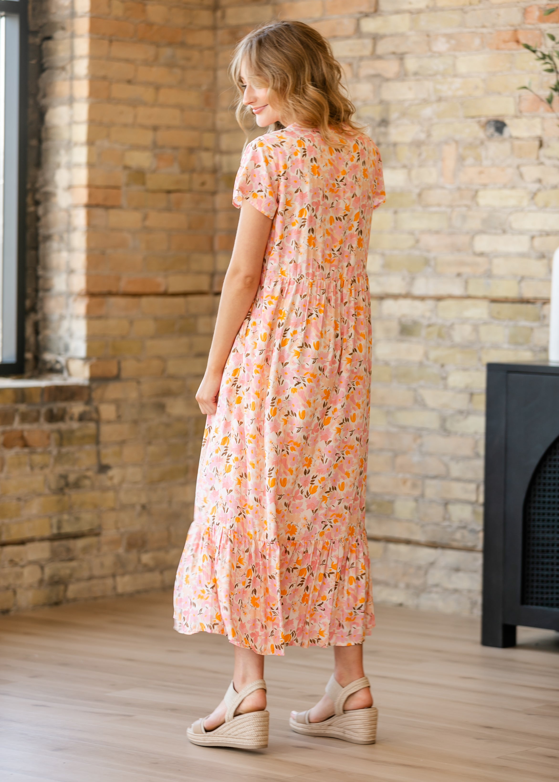 Jaydrien Floral Flutter Sleeve Midi Dress - FINAL SALE — view 4