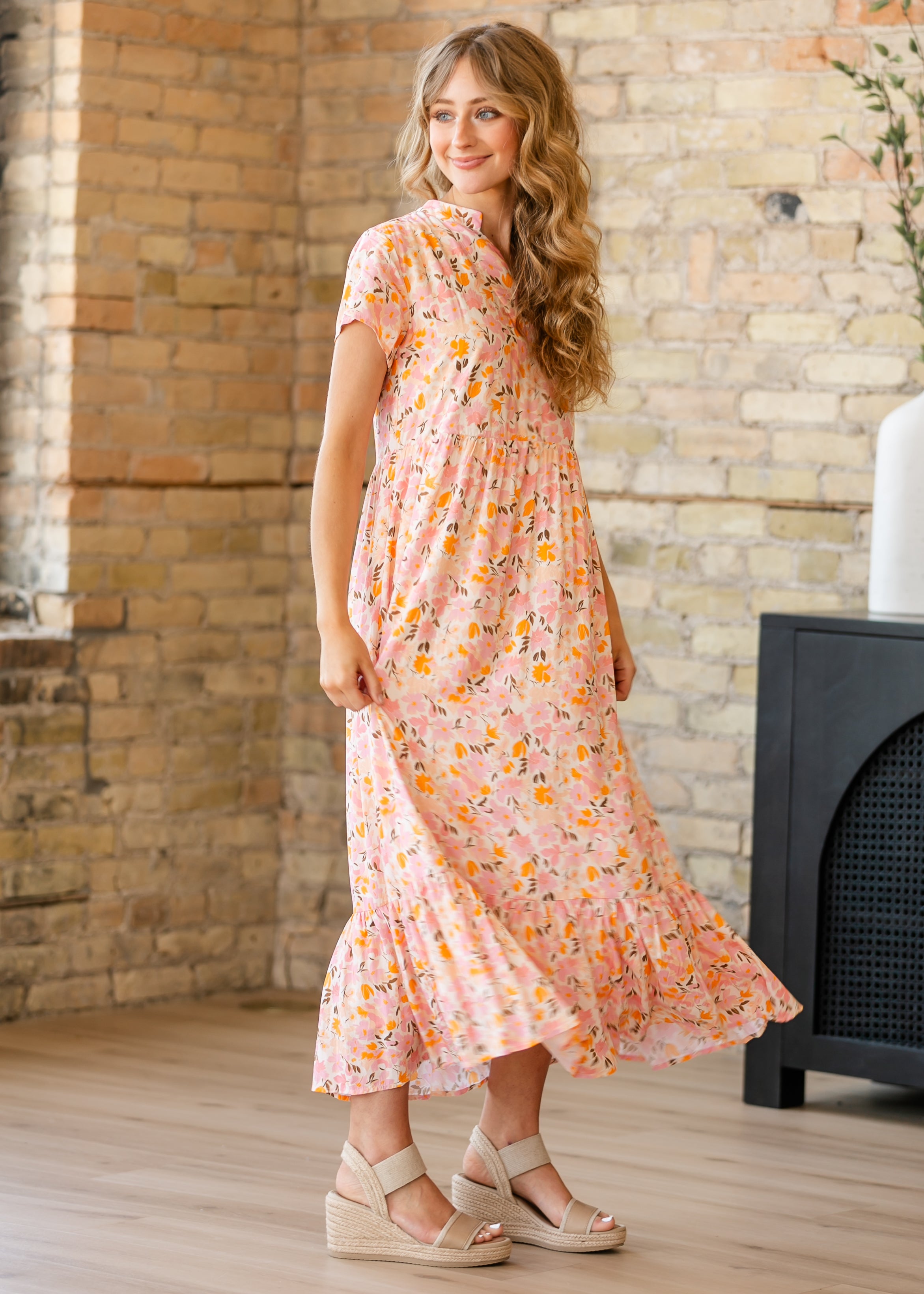 Jaydrien Floral Flutter Sleeve Midi Dress - FINAL SALE — view 3