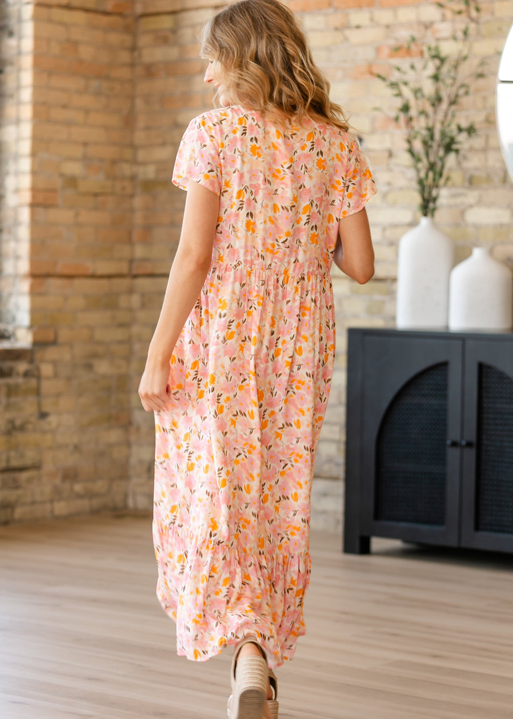Inherit Co. Jaydrien Floral Flutter Sleeve Midi Dress - FINAL SALE — fabric or material detail
