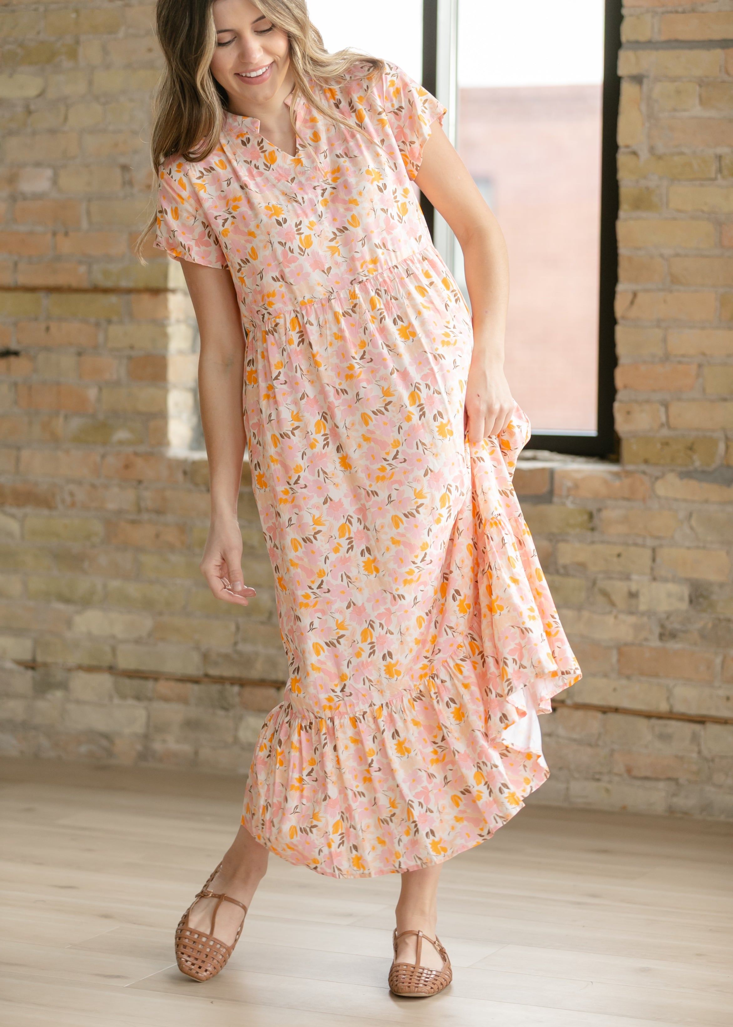 Jaydrien Floral Flutter Sleeve Midi Dress - FINAL SALE — view 5