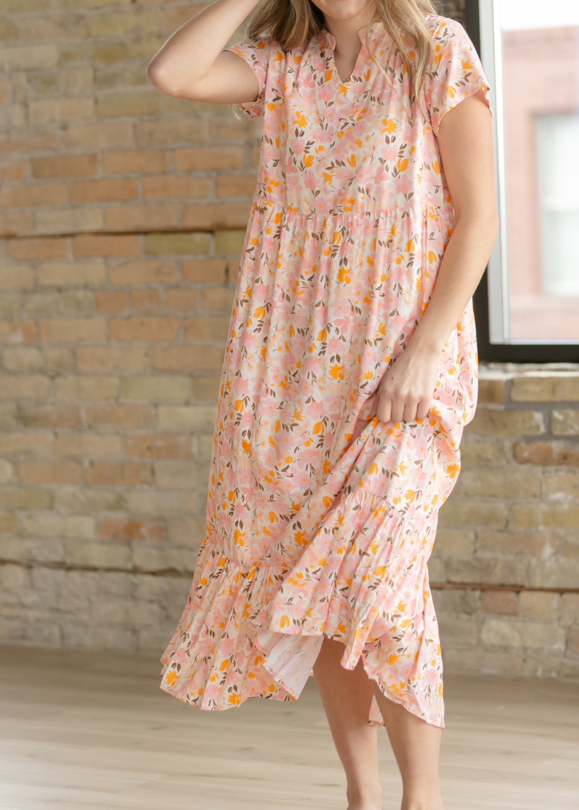 Jaydrien Floral Flutter Sleeve Midi Dress - FINAL SALE — view 6