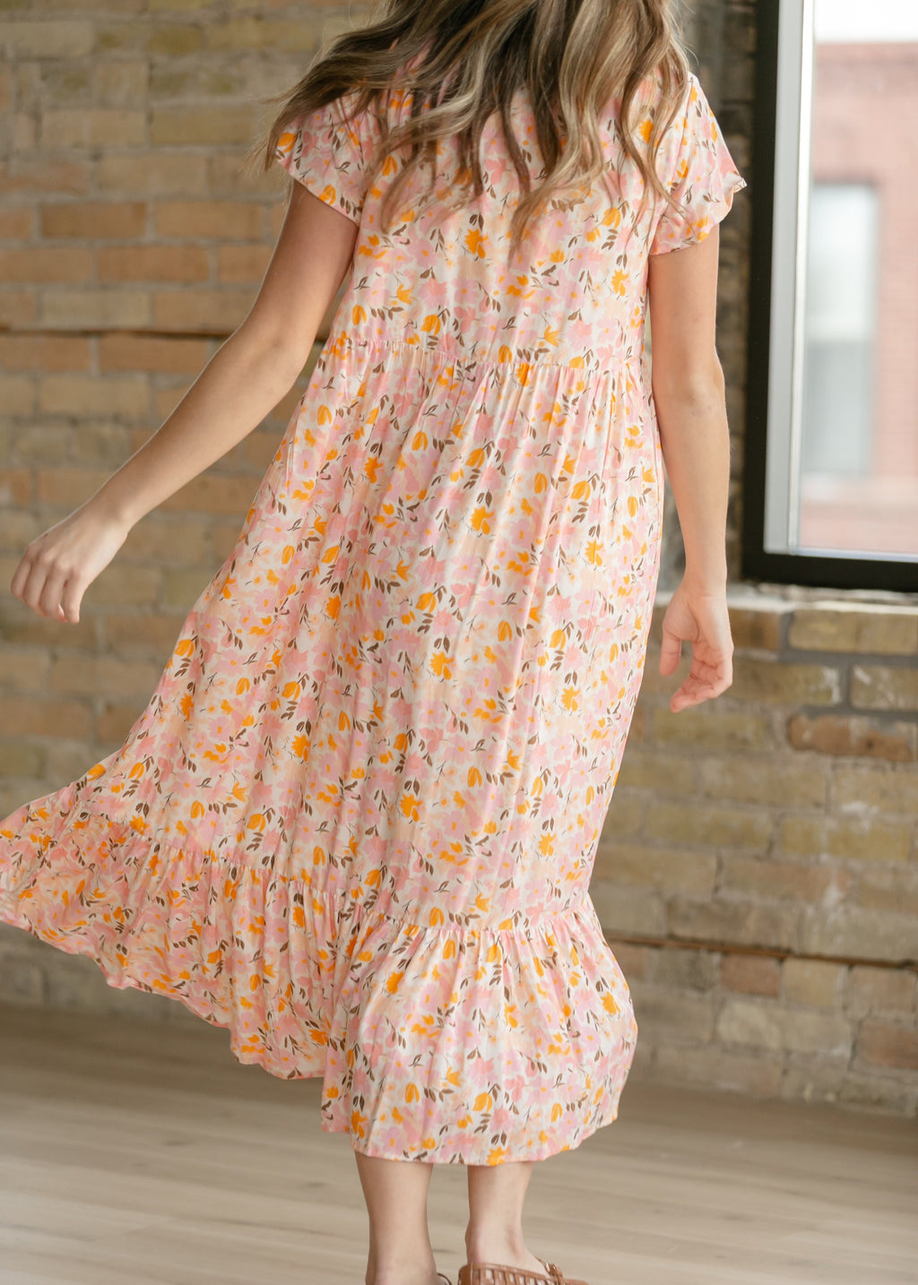 Jaydrien Floral Flutter Sleeve Midi Dress - FINAL SALE — view 8