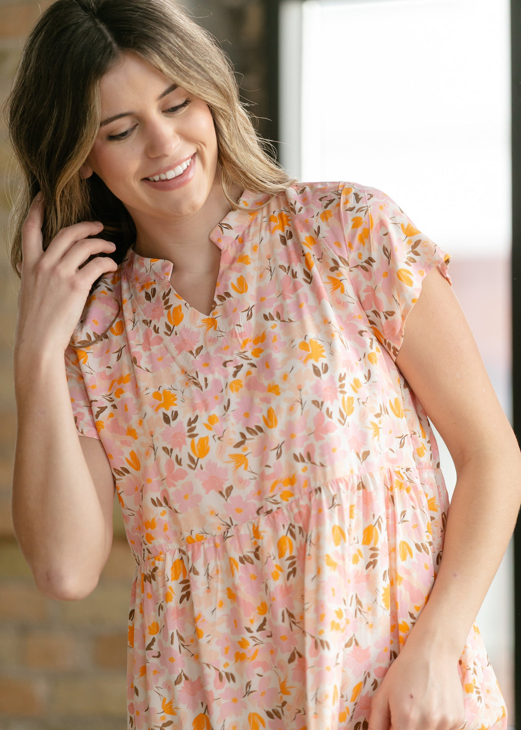 Jaydrien Floral Flutter Sleeve Midi Dress - FINAL SALE — view 7