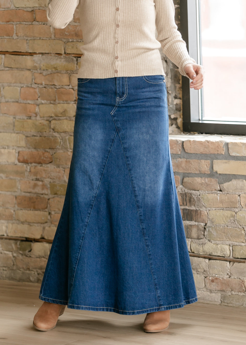 Inherit Co. Jennifer A-Line Long Denim Skirt — side view