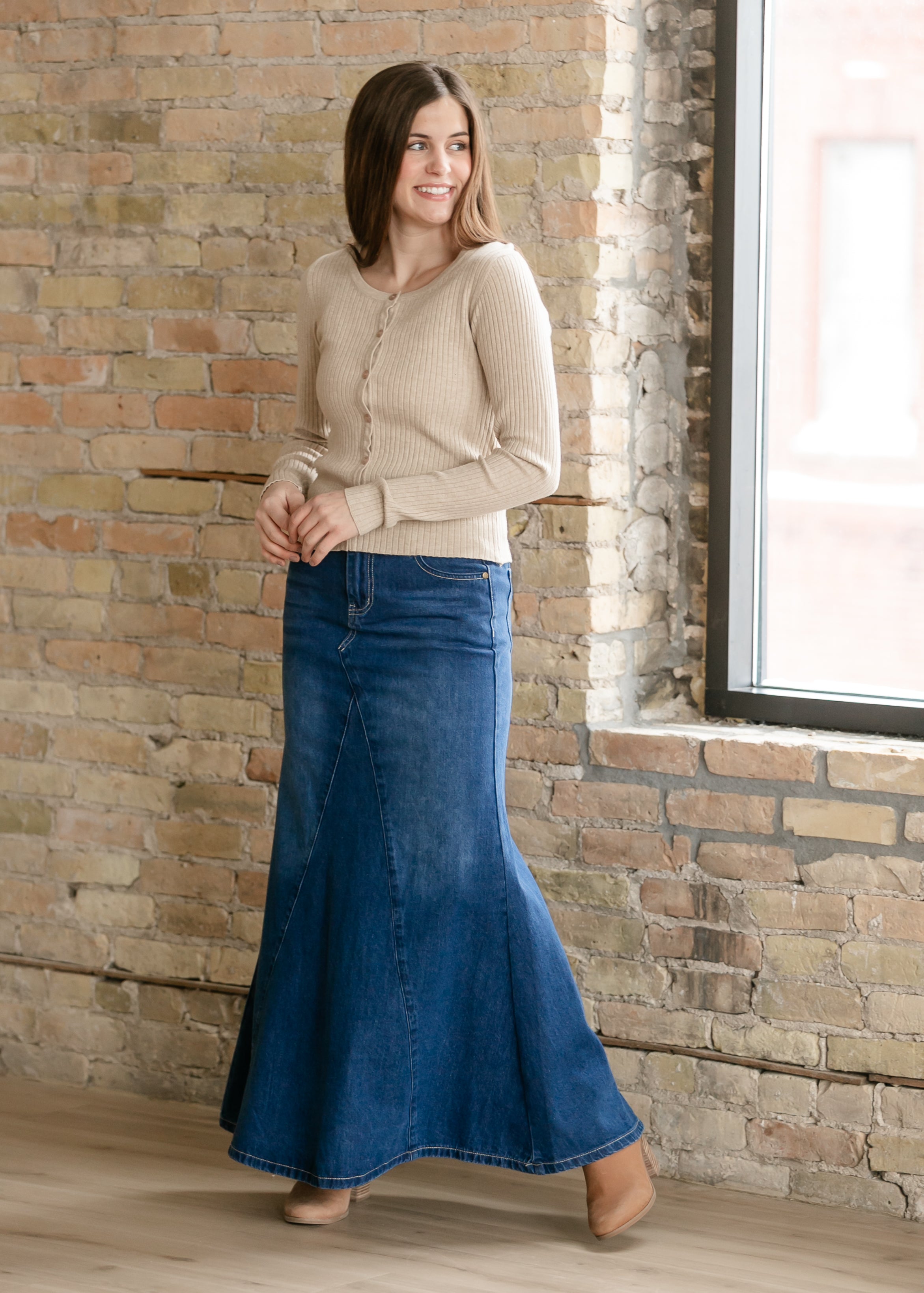 Inherit Co. Jennifer A-Line Long Denim Skirt — main product shot