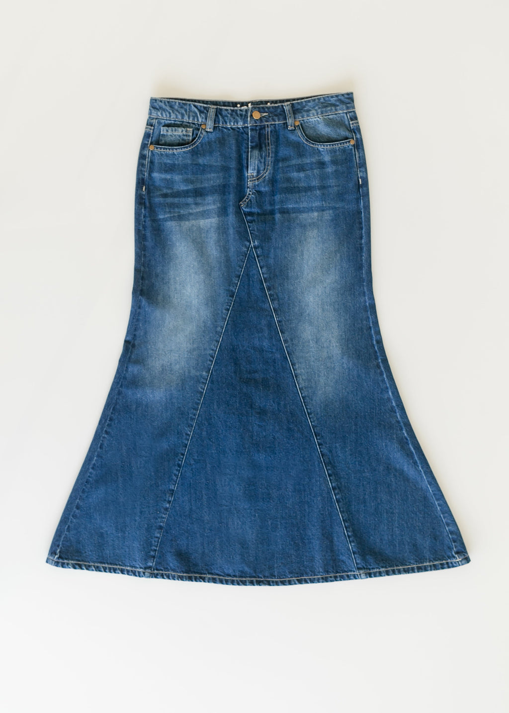 Inherit Co. Jennifer A-Line Long Denim Skirt — size reference