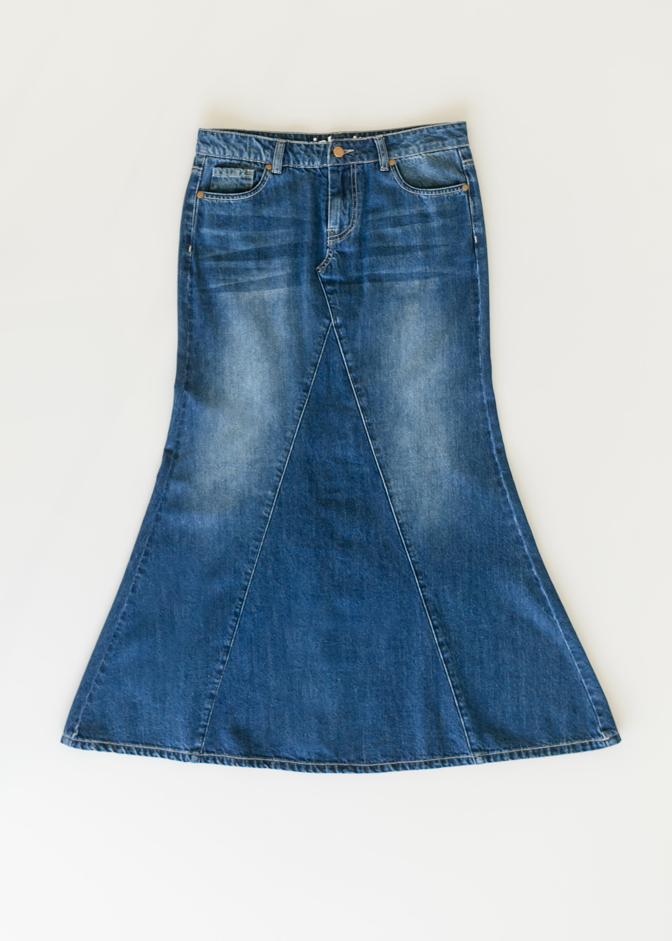 Inherit Co. Jennifer A-Line Long Denim Skirt — size reference