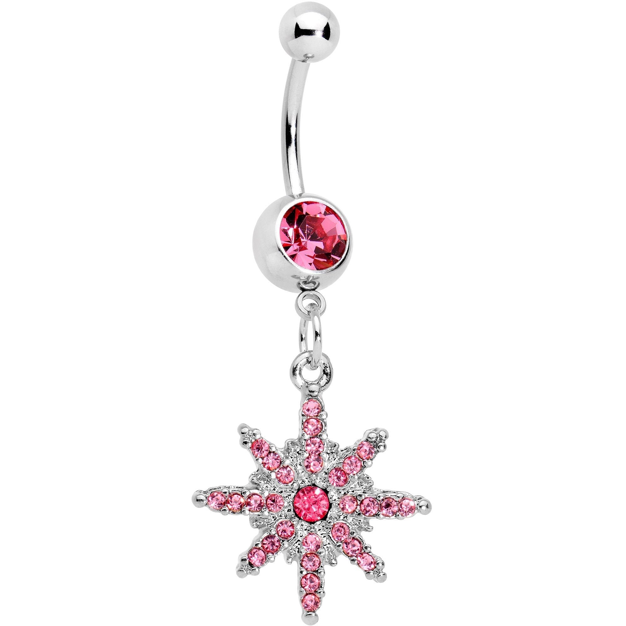 BodyCandy Pink Gem Northern Winters Snowflake Dangle Belly Ring — main product shot