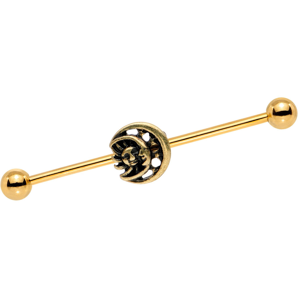 BodyCandy Gold PVD Sun of the Moon Industrial Barbell 38mm — main product shot