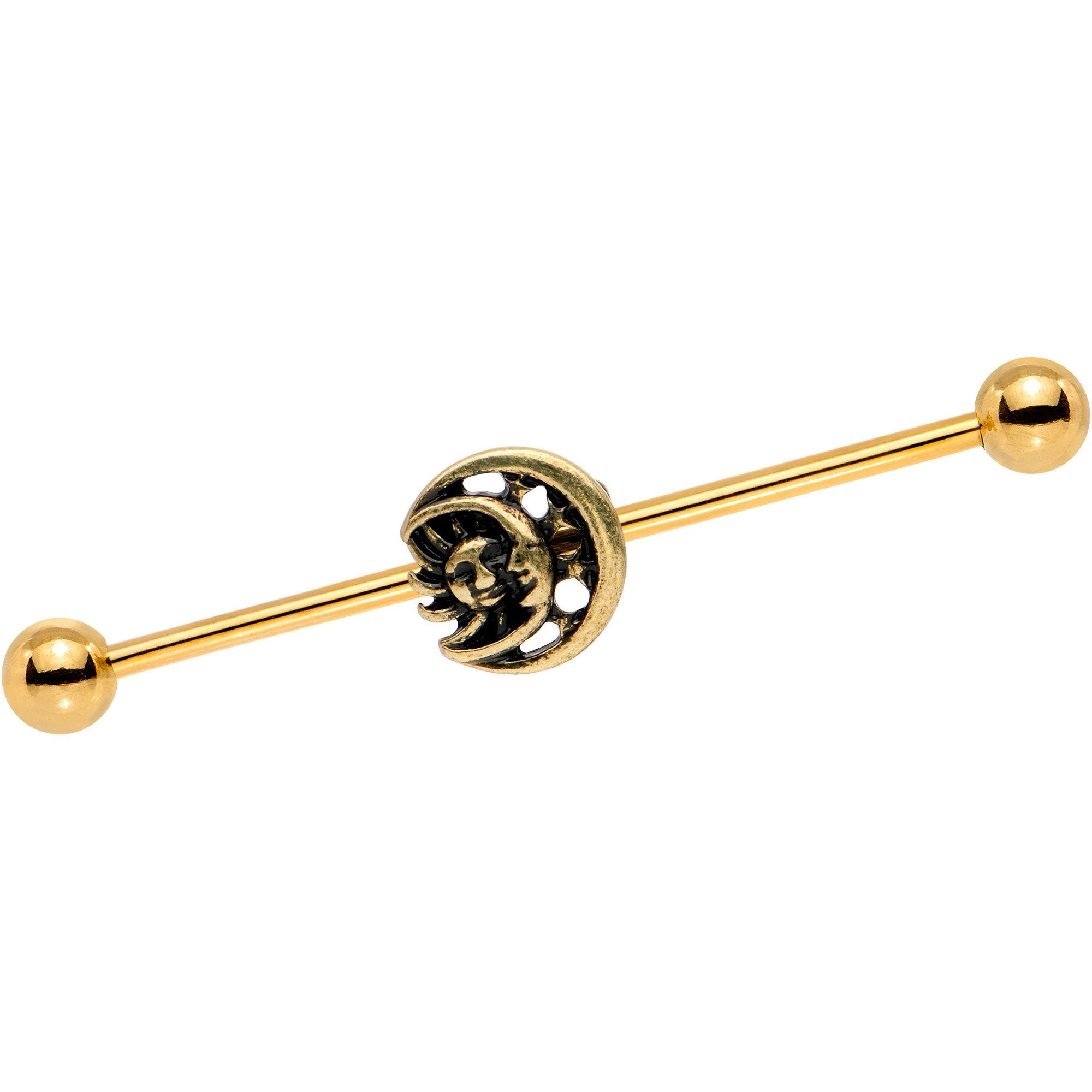 BodyCandy Gold PVD Sun of the Moon Industrial Barbell 38mm — main product shot