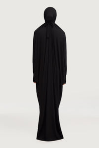 Jersey Cupro Prayer Jilbab Abaya - Black Abayas Veiled Collection 