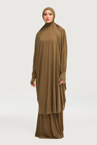 Jersey Cupro Prayer Jilbab & Skirt Set - Olive Sets Veiled Collection 