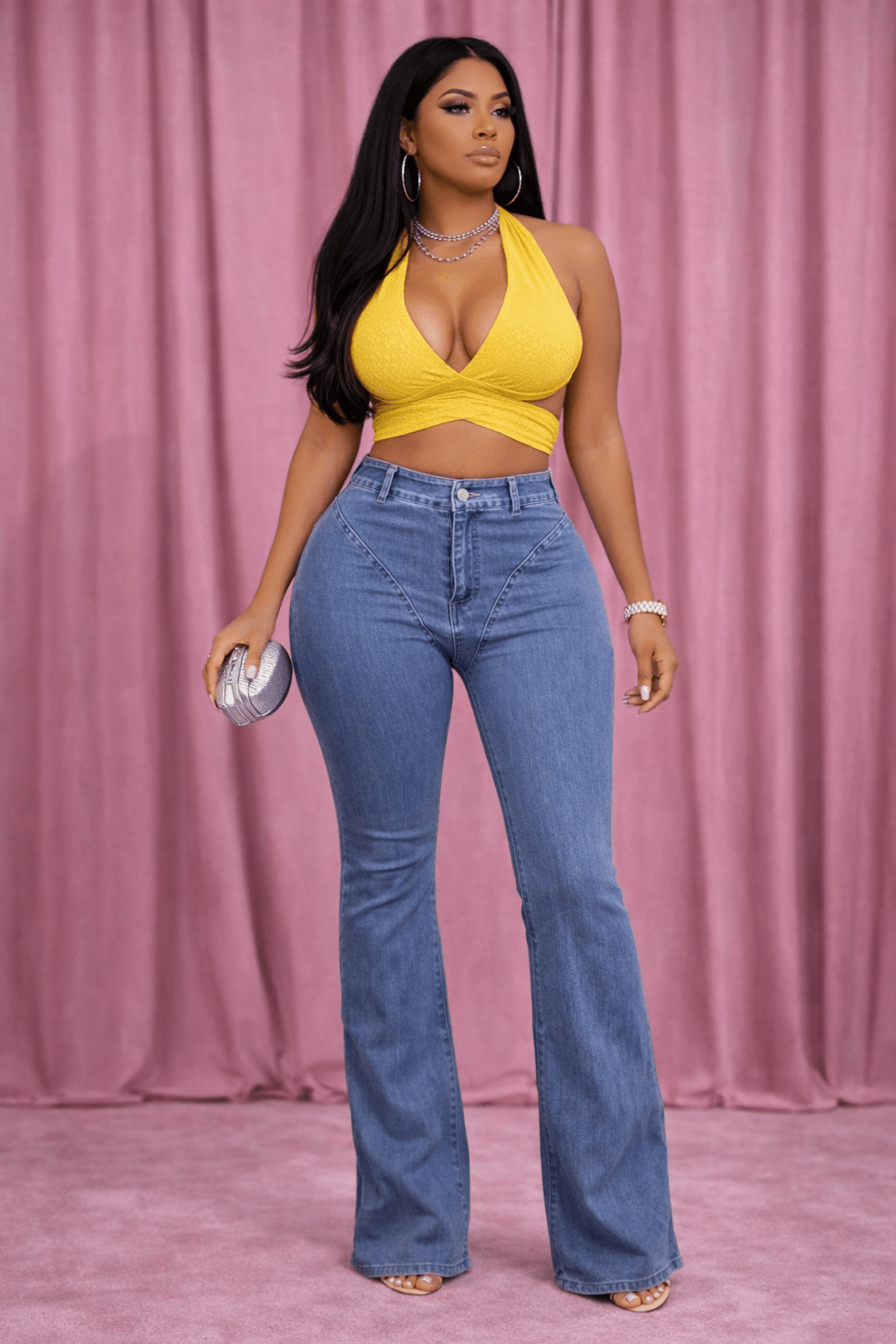 Jessica Bell Bottom Y2K Style Stretch  Bell Bottom Jeans