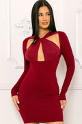 Jessie Twist Front Triangle Cutout Mini Dress – Long Sleeve, Zipper Back, Stretch Fabric