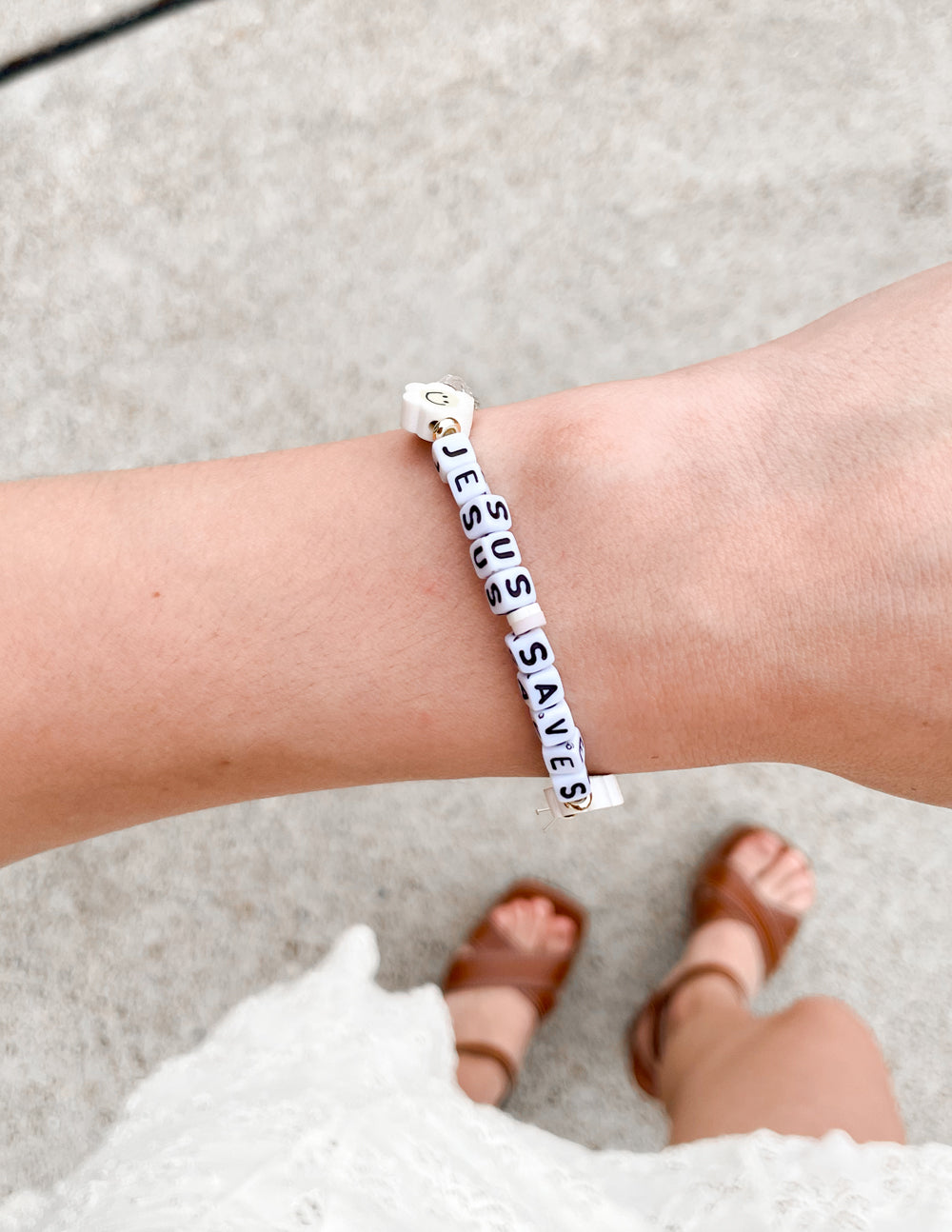 Elevated Faith Jesus Saves Letter Bracelet — lifestyle context