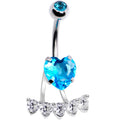 BodyCandy Aqua CZ Gem Sweet Heart Sweep Dangle Belly Ring — main product shot