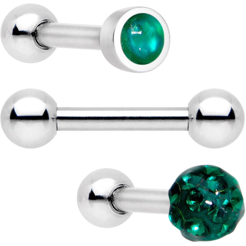 BodyCandy 16G 1/4 Green Faux Opal Inlay Cartilage Tragus Earring 3 Pack Set — main product shot