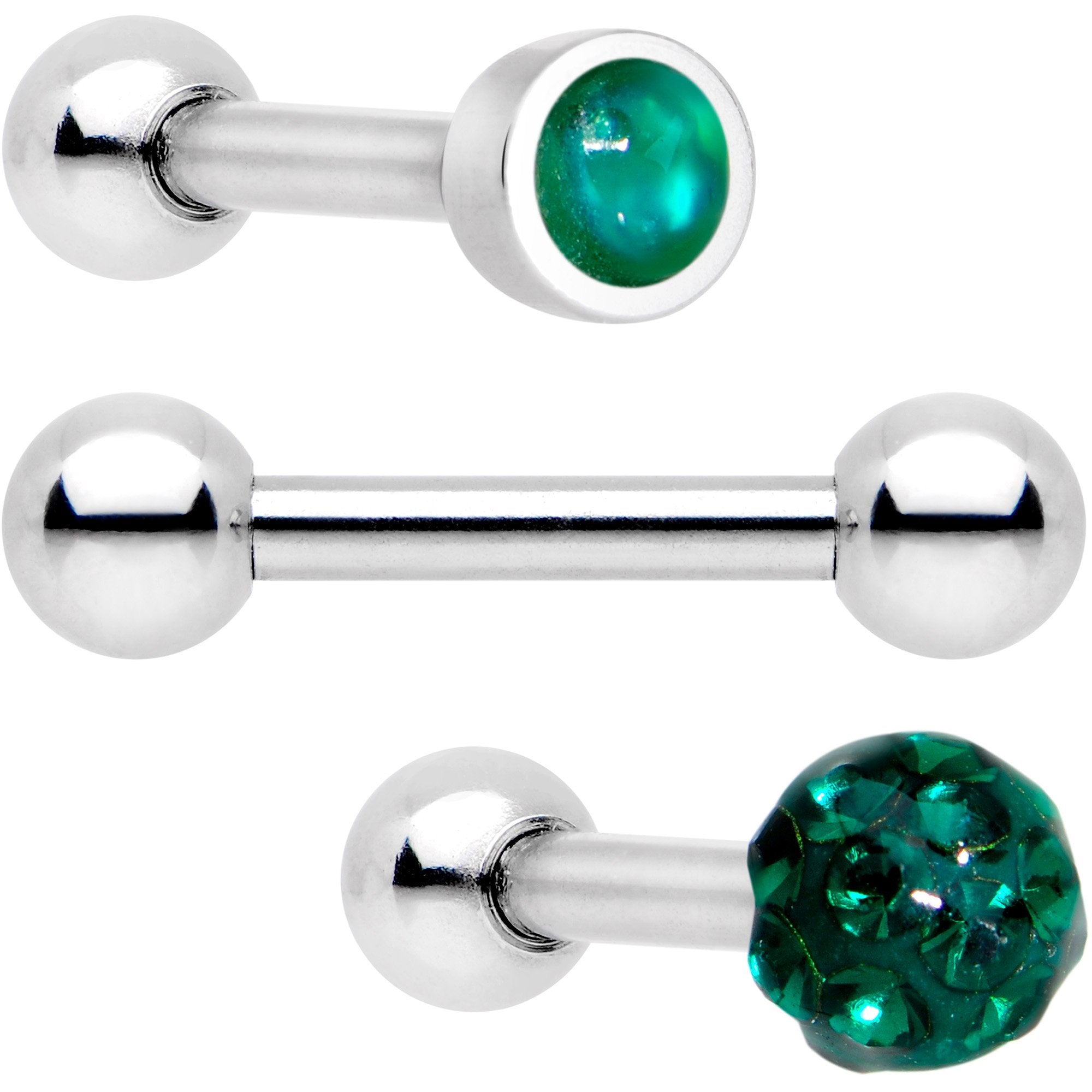 BodyCandy 16G 1/4 Green Faux Opal Inlay Cartilage Tragus Earring 3 Pack Set — main product shot
