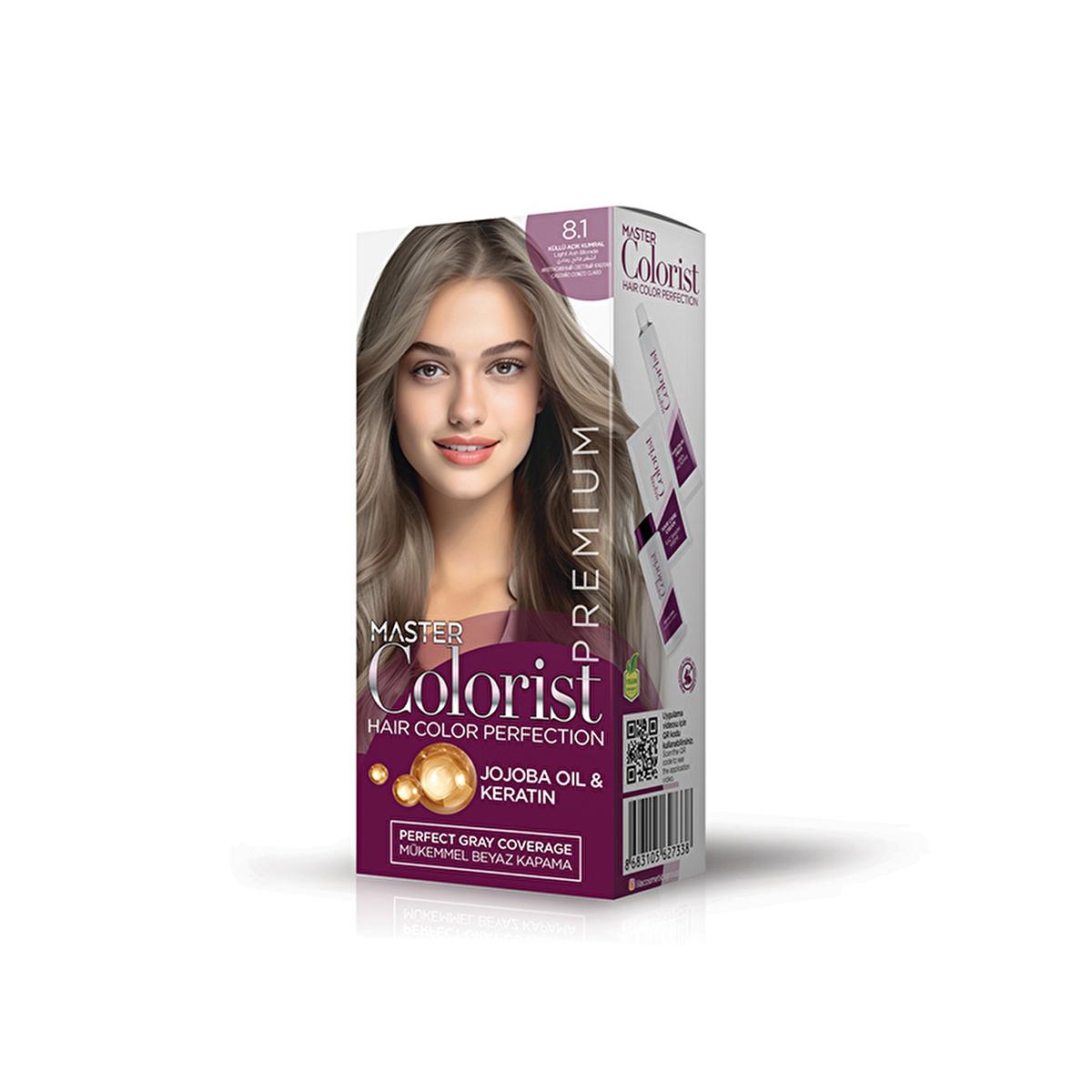 Master Colorist Premium 8.1 Ash Light Blonde Hair Dye: Permanent Color, Jojoba Oil, Keratin Mask, Gray Coverage
