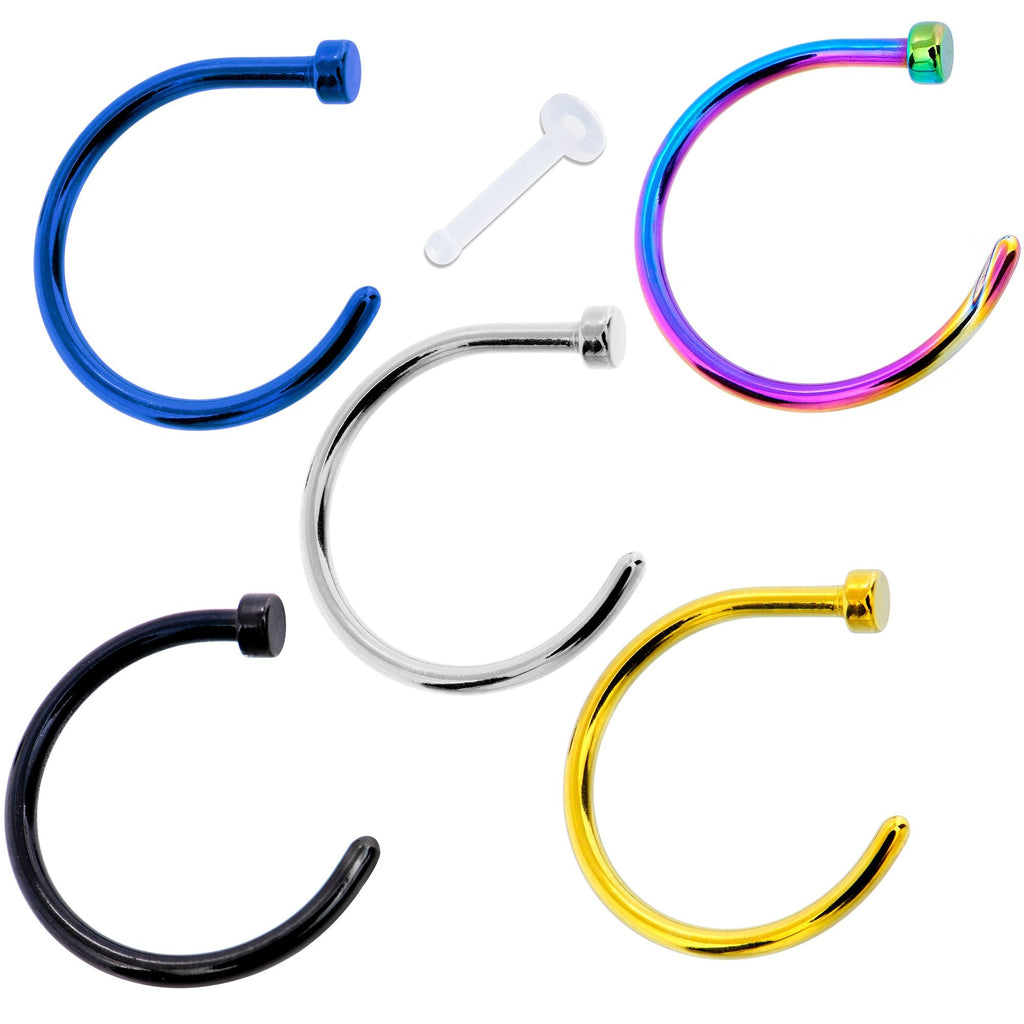 BodyCandy 18G 3/8 Pack Set of 5 Assorted Stainless Steel Nose Hoop Rings — main product shot