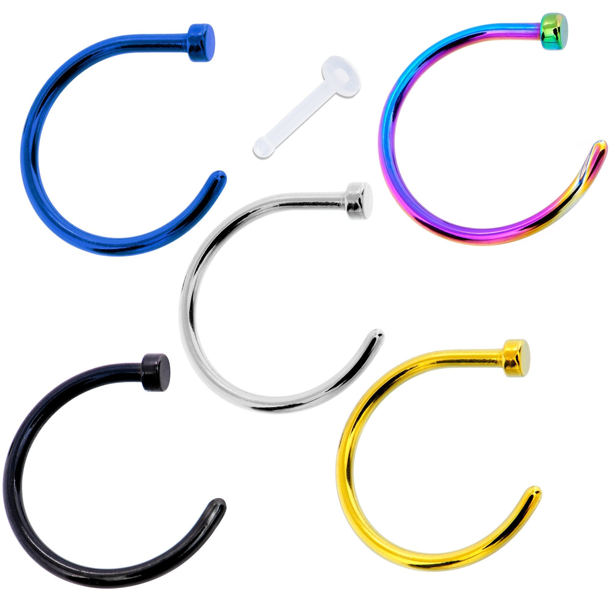BodyCandy 18G 3/8 Pack Set of 5 Assorted Stainless Steel Nose Hoop Rings — main product shot