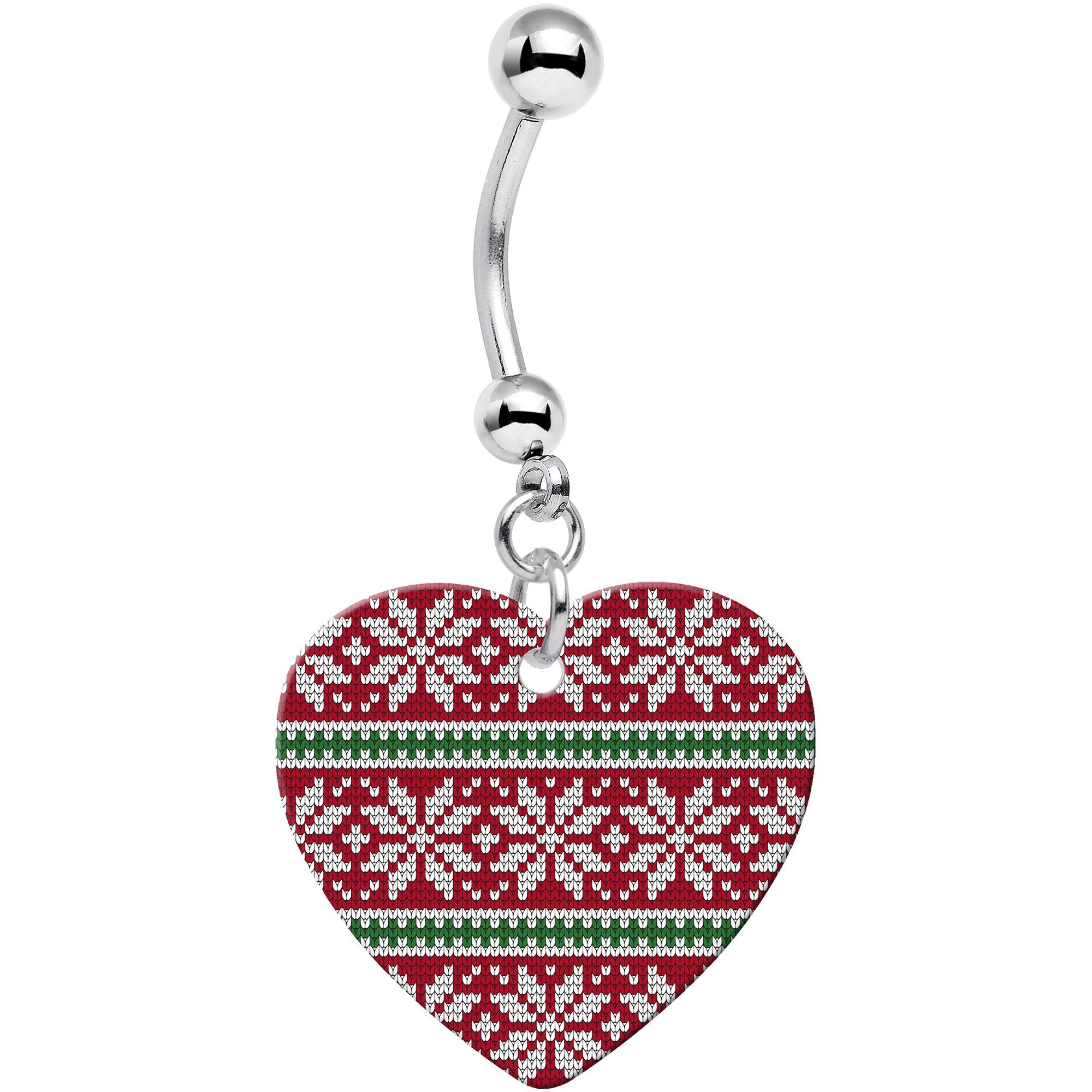 BodyCandy Red Green Christmas Sweater Heart Dangle Belly Ring — main product shot