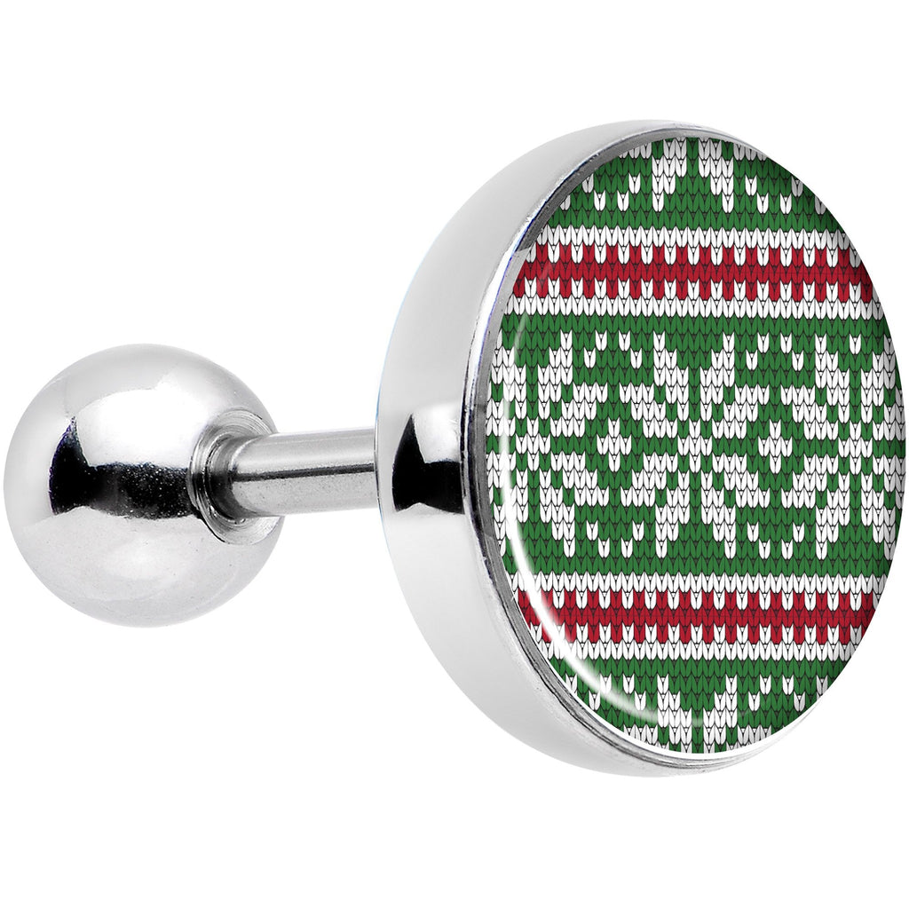 BodyCandy 16G 1/4 Green Red Christmas Sweater Tragus Cartilage Earring — main product shot