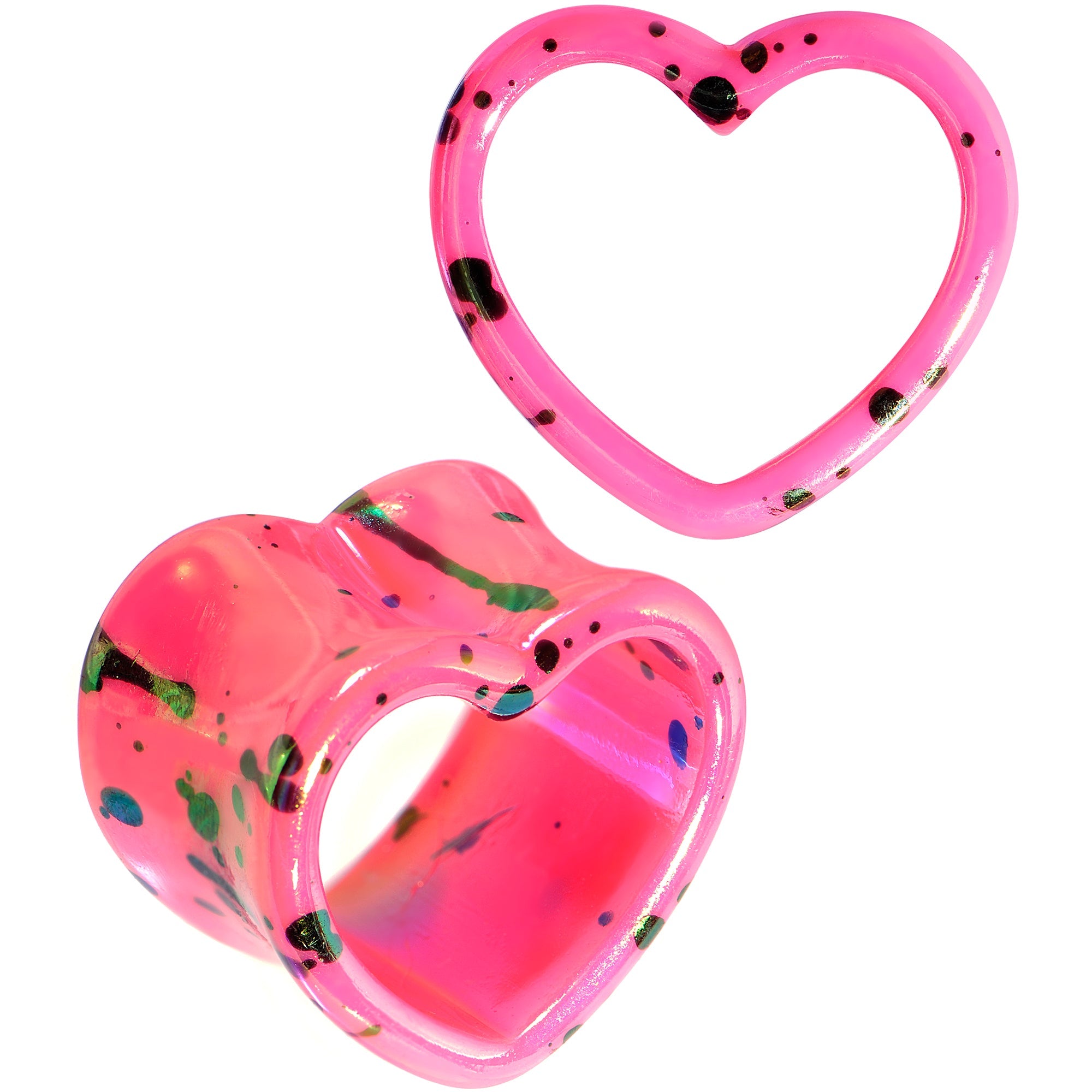 BodyCandy Black Speckled Pink Acrylic Heart Saddle Plug Set 4mm to 20mm — packaging