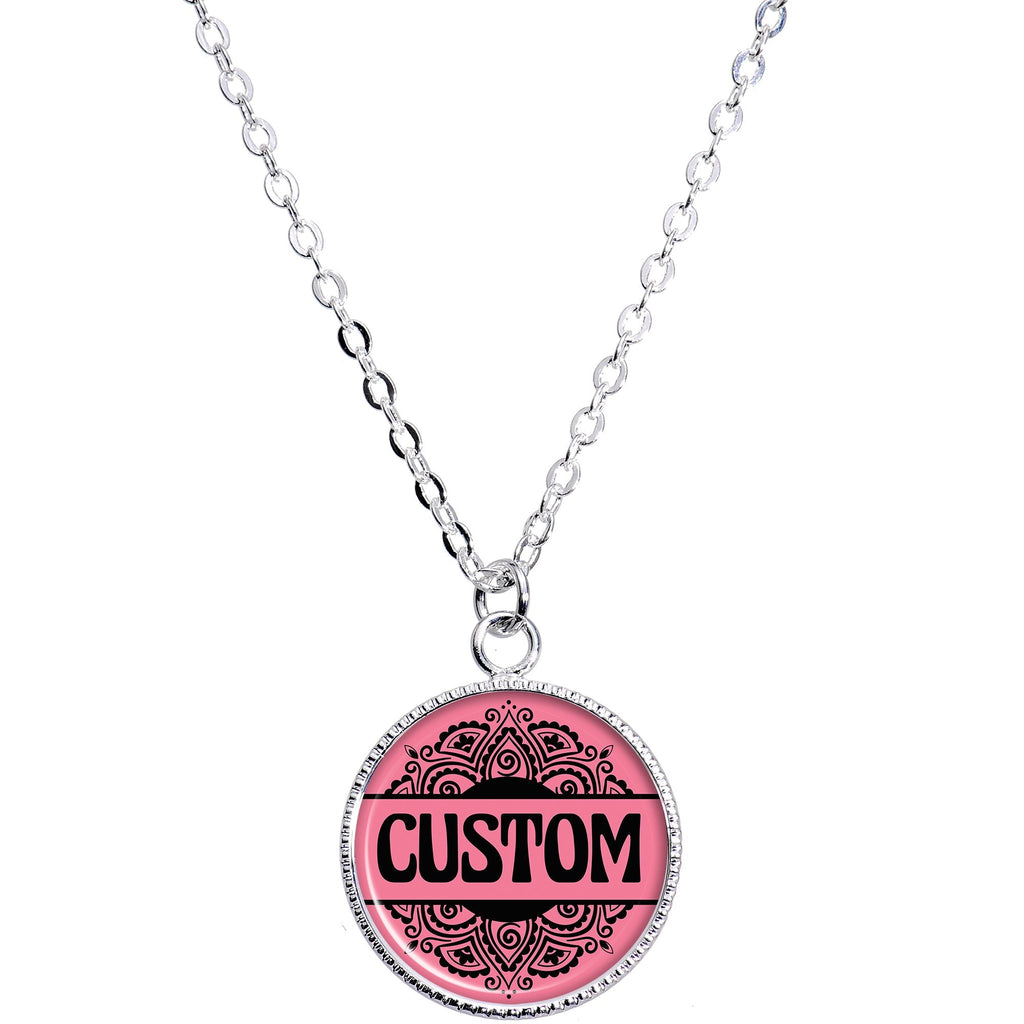 BodyCandy Custom Pink Mandala Personalized Name Silver Plated Chain Necklace — main product shot