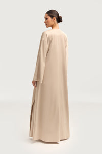 Jumana Satin Open Abaya - Stone Abayas Veiled 