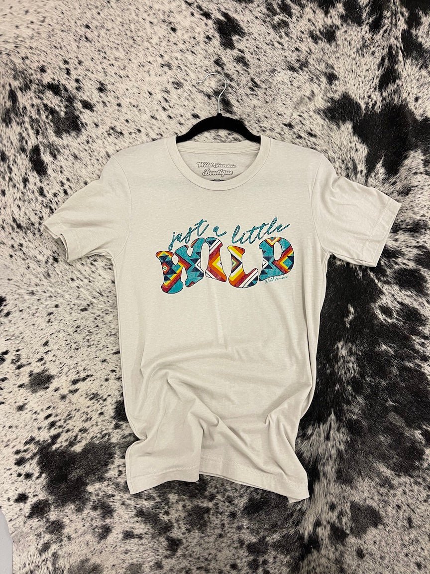 Wild Junkie Just a Little Wild Aztec Graphic T-shirt — Wild Junkie branding close-up
